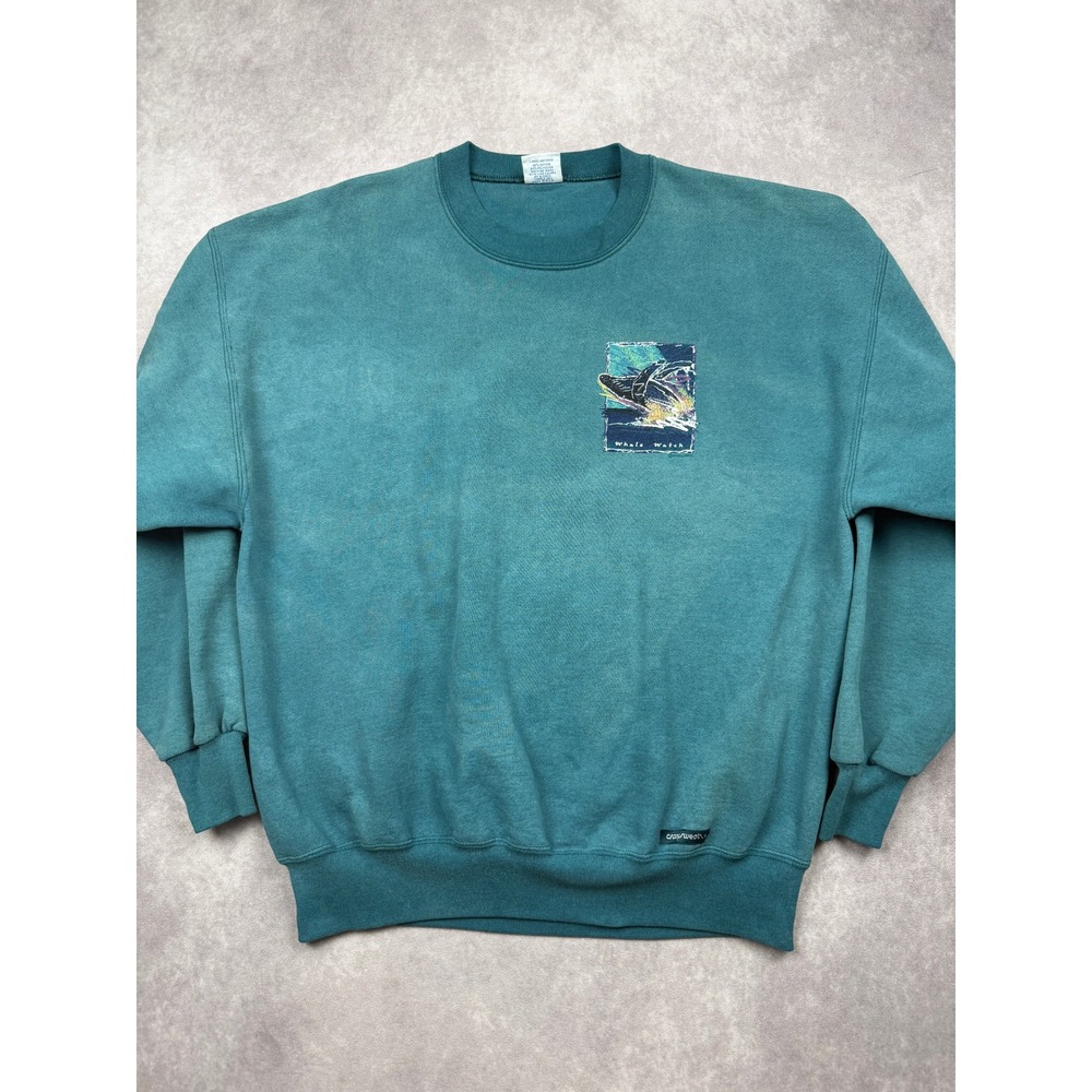 VTG Crazy Shirt Adult L Hawaii Whale Watch Sweatshirt Teal Green Humpback USA
